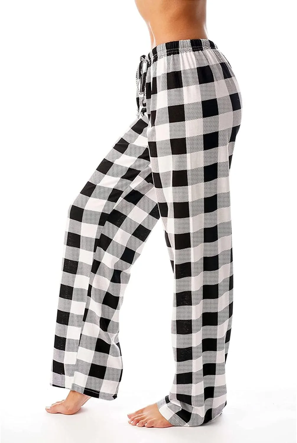 Ladies Drawstring Plaid Printed Casual Dressy Loose Fit Fashion Pants