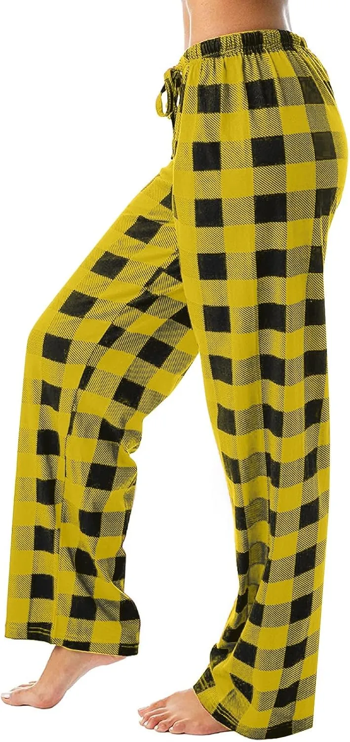 Ladies Drawstring Plaid Printed Casual Dressy Loose Fit Fashion Pants