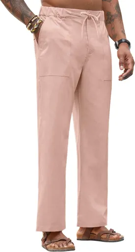 Linen Pants for Men - Casual Wide Leg Beach & Lounge Pants with Pockets