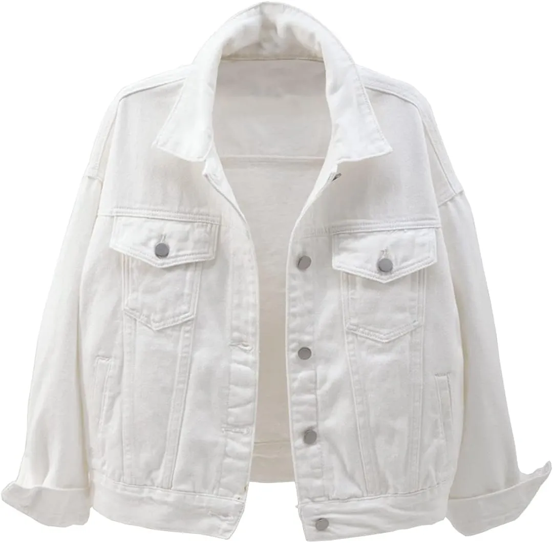 Locachy Women's Casual Denim Jacket Solid Color Basic Long Sleeve Jean Jacket Coat