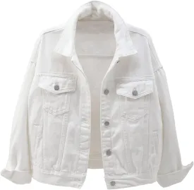Locachy Women's Casual Denim Jacket Solid Color Basic Long Sleeve Jean Jacket Coat