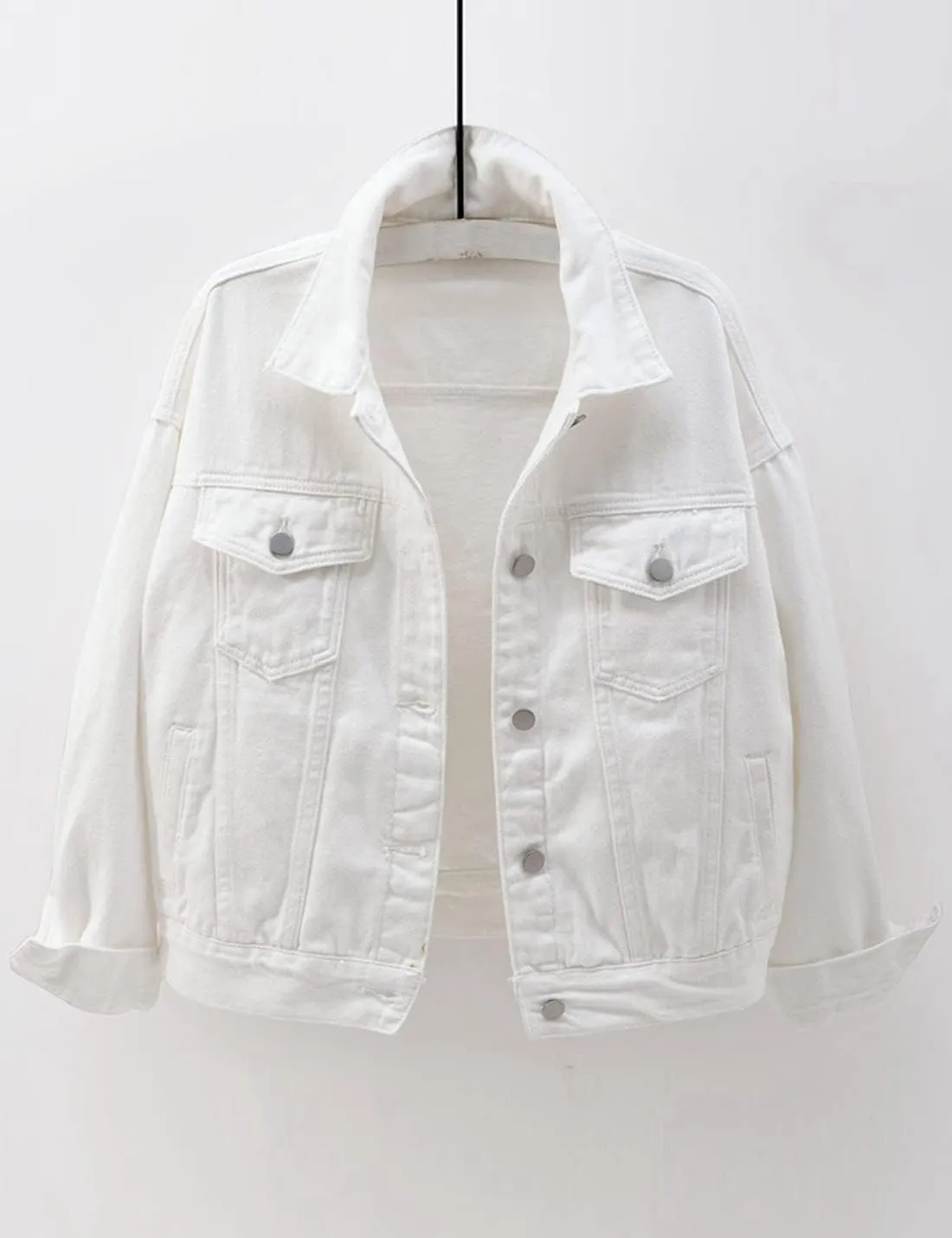 Locachy Women's Casual Denim Jacket Solid Color Basic Long Sleeve Jean Jacket Coat