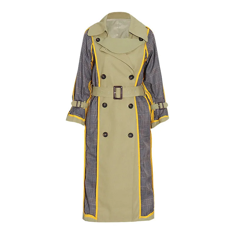 Long Sleeve Double Breasted Striped Windbreaker Trench Coat