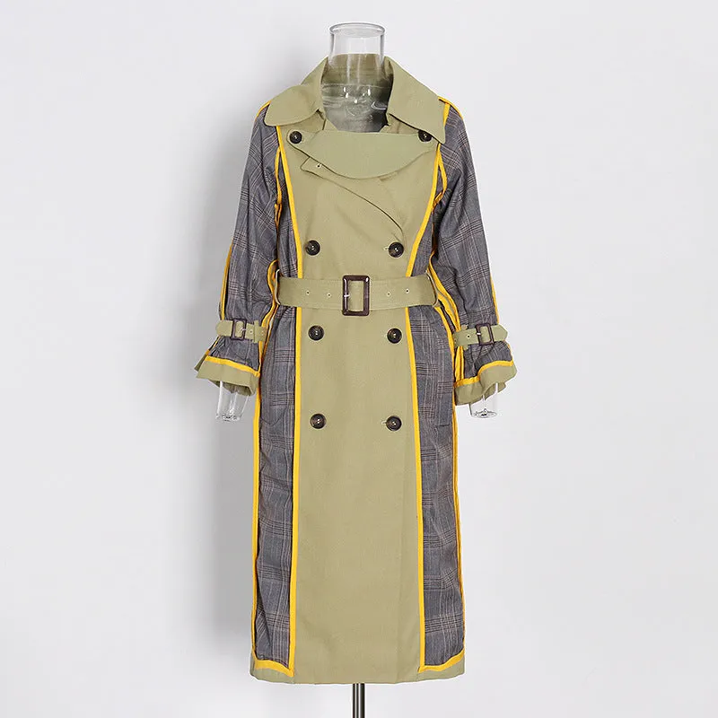 Long Sleeve Double Breasted Striped Windbreaker Trench Coat