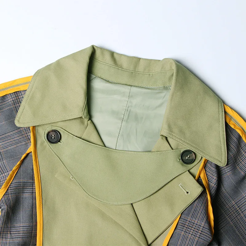 Long Sleeve Double Breasted Striped Windbreaker Trench Coat