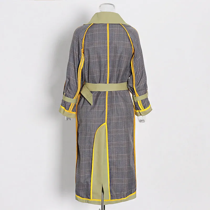 Long Sleeve Double Breasted Striped Windbreaker Trench Coat