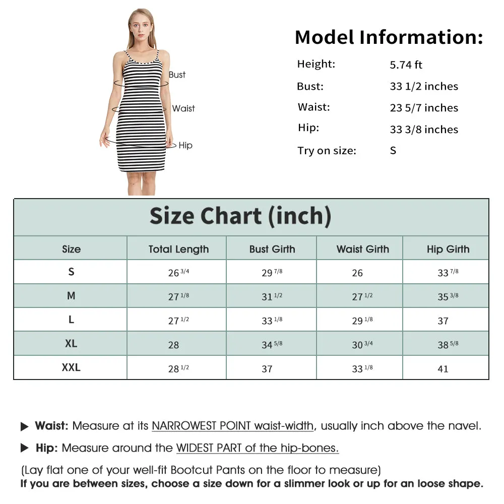 MANCYFIT Full Slip Dress for Women Spaghetti Strap Soft Striped Sleeveless