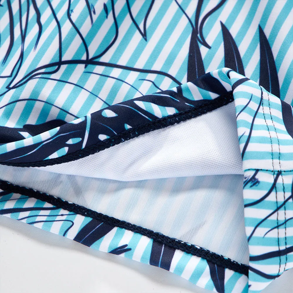 Matching Family Swimsuit Palm Tree Blue Bathing Suit Bikini Set Swim Trunks