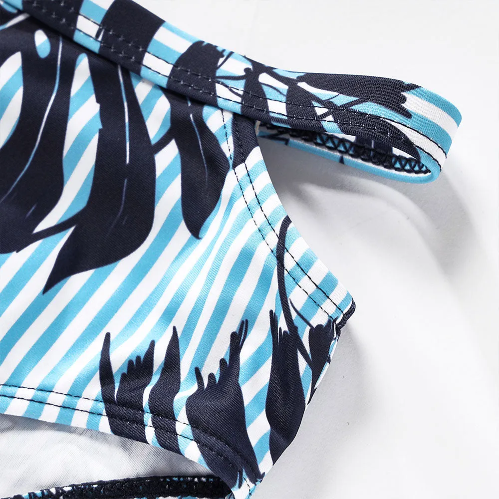 Matching Family Swimsuit Palm Tree Blue Bathing Suit Bikini Set Swim Trunks