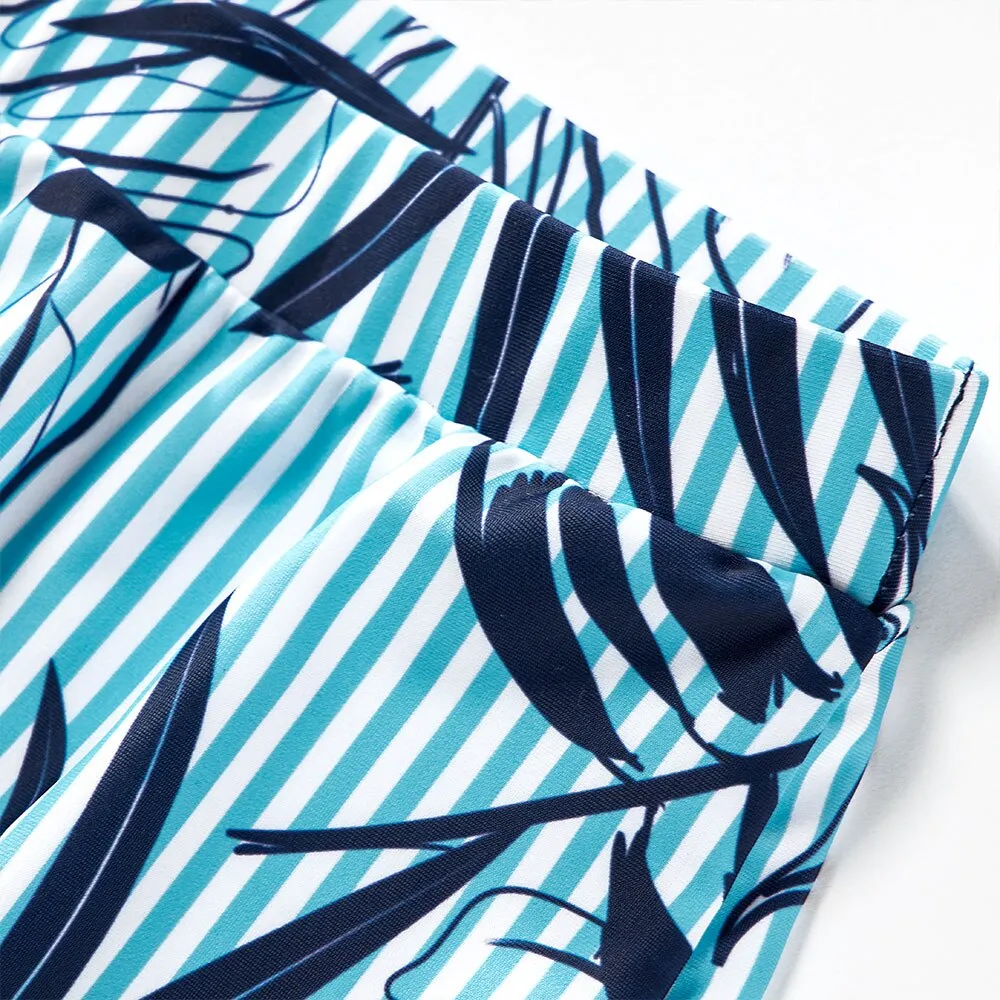 Matching Family Swimsuit Palm Tree Blue Bathing Suit Bikini Set Swim Trunks