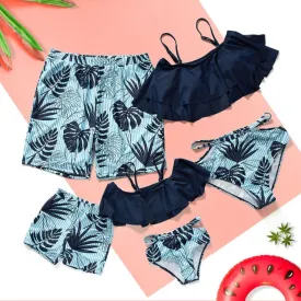 Matching Family Swimsuit Palm Tree Blue Bathing Suit Bikini Set Swim Trunks