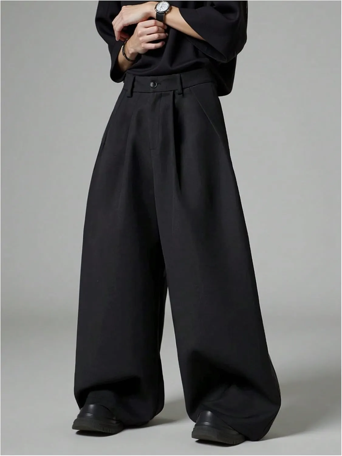 Men's Pleated Front Dress Pants Button Business Casual Trousers Pants