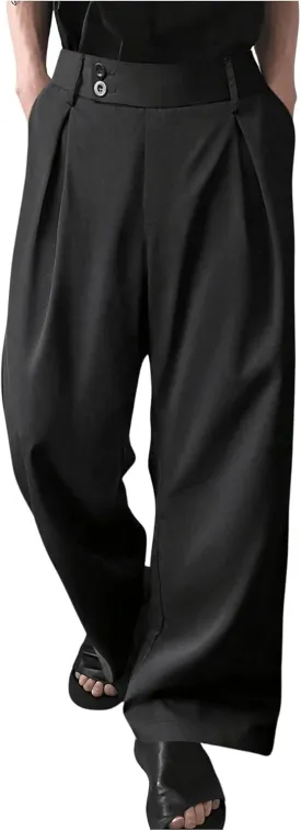 Men's Pleated Front Dress Pants Button Business Casual Trousers Pants