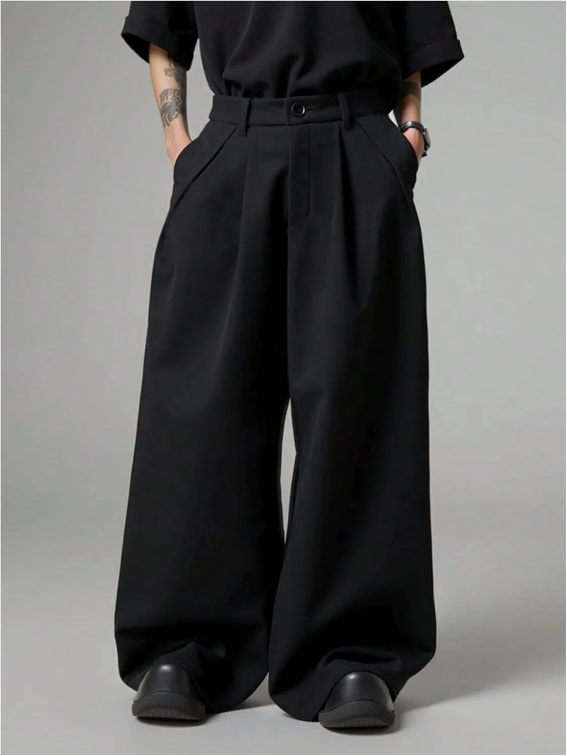 Men's Pleated Front Dress Pants Button Business Casual Trousers Pants
