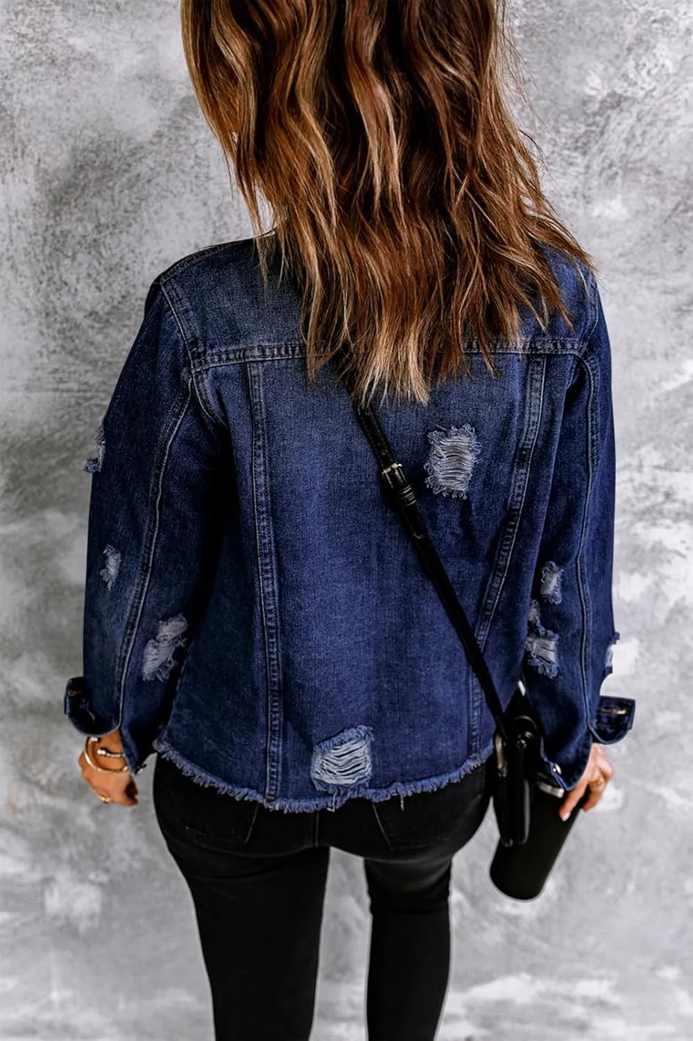 Necooer Women's Jean Jacket Distressed Washed Button Up Boyfriend Denim Jacket Coat With Pockets