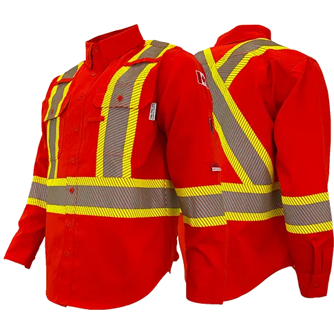 Orange FR / Arc Flash Work Shirts w/4" Segmented Striping by Atlas Workwear - Style 4044OR
