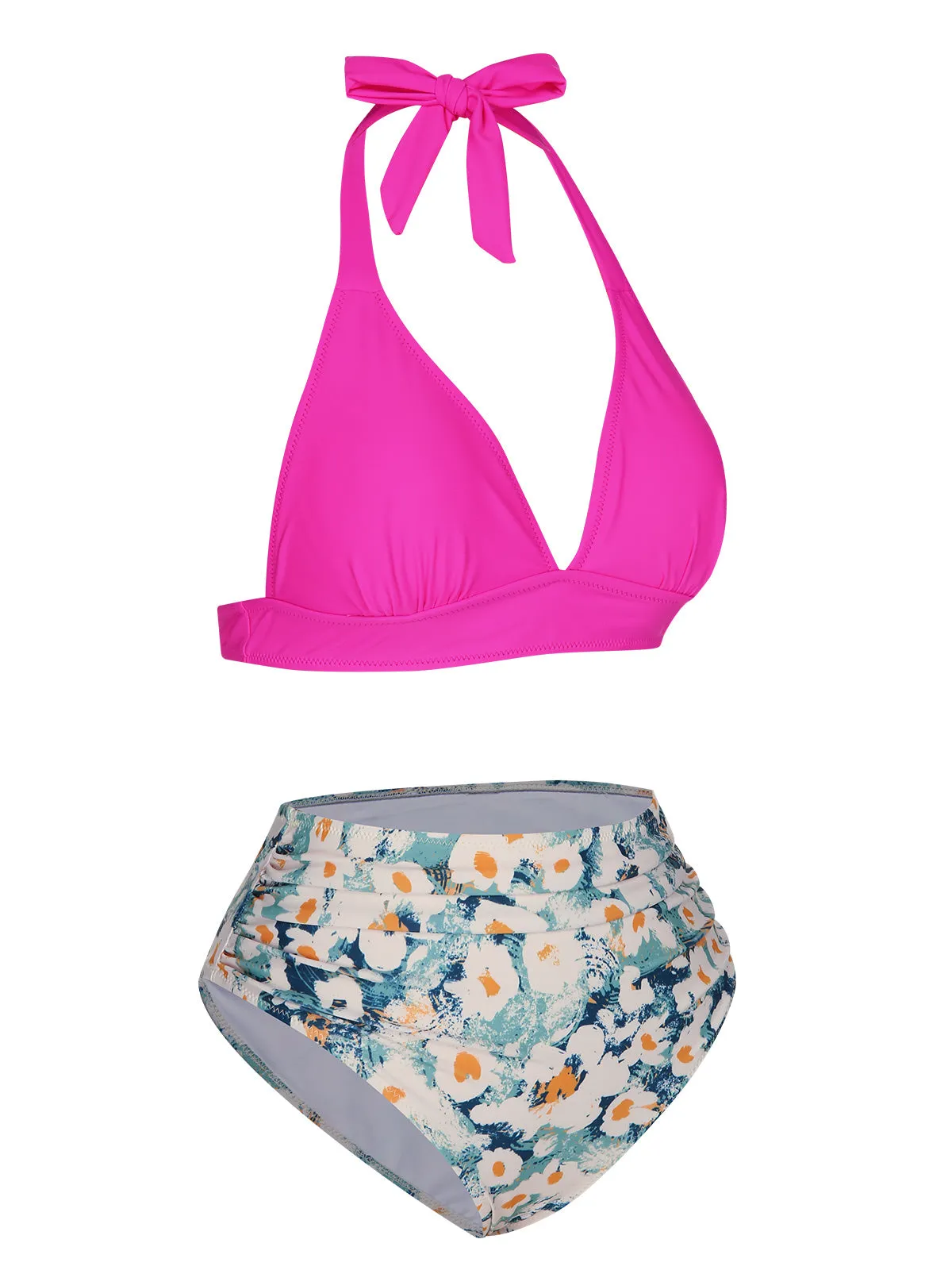 Pink 1960s Halter Daisy Swimsuit