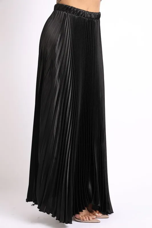 Pleated satin maxi skirt