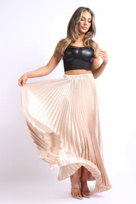 Pleated satin maxi skirt