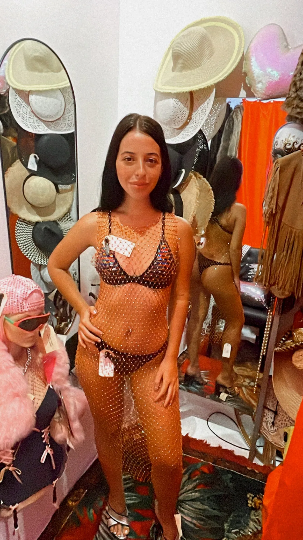 Rhinestone See-Through Mesh Dress
