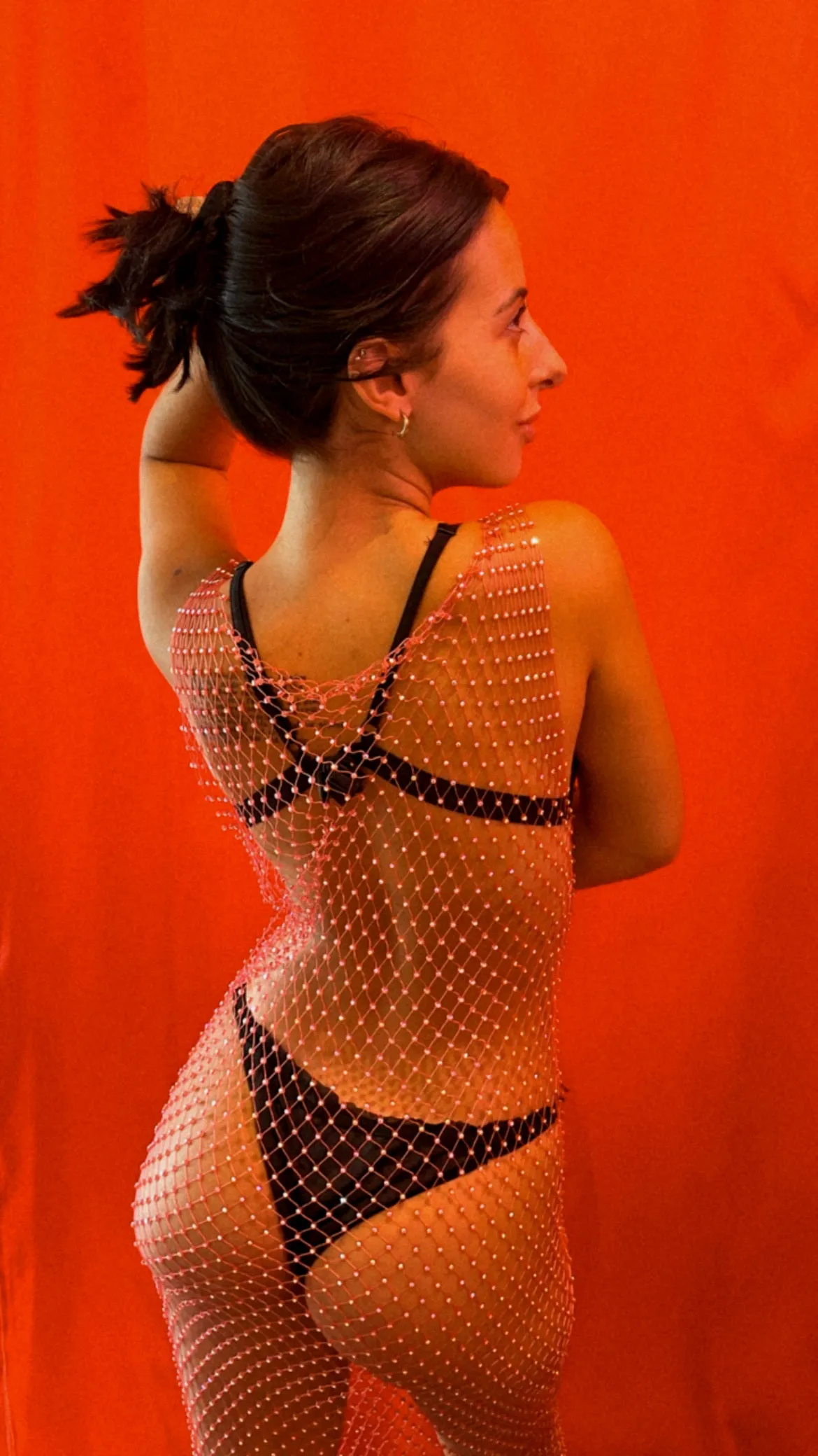 Rhinestone See-Through Mesh Dress