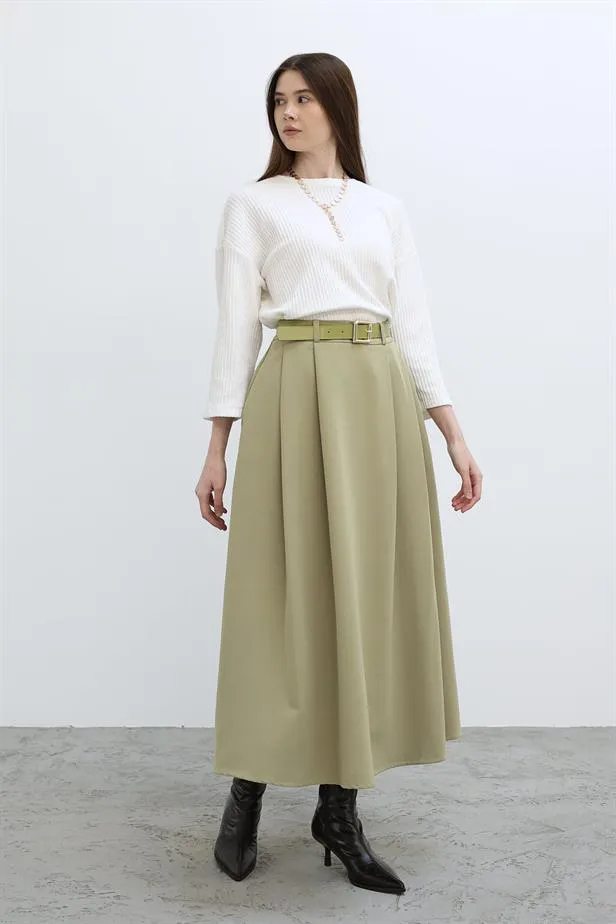 RYN Pleated Long Skirt - Green - Bedford