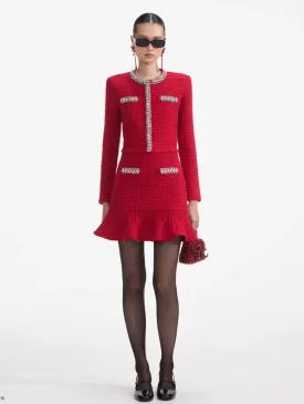 Self-Portrait | Red textured Mini Skirt