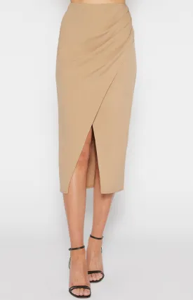 Stretch Fabric Side Pleated Midi Skirt