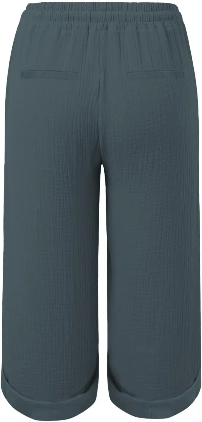 Summer Capris for Women Cotton Linen Pants Casual Loose Comfy Trendy Beach Clothes Elastic Waist Cropped Trousers