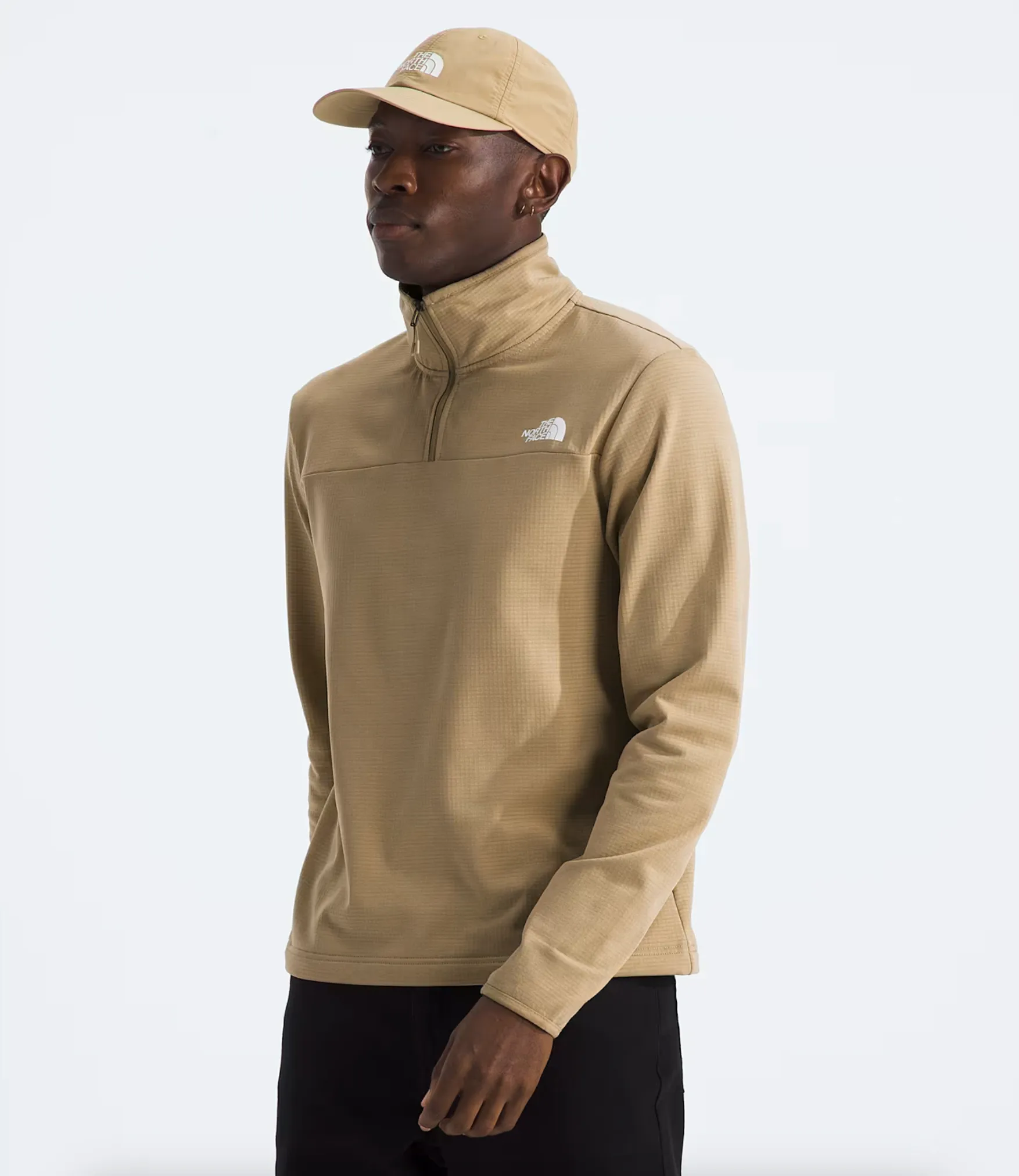 The North Face Men's Cedar Trail Grid Fleece 1/4 Zip Khaki Stone