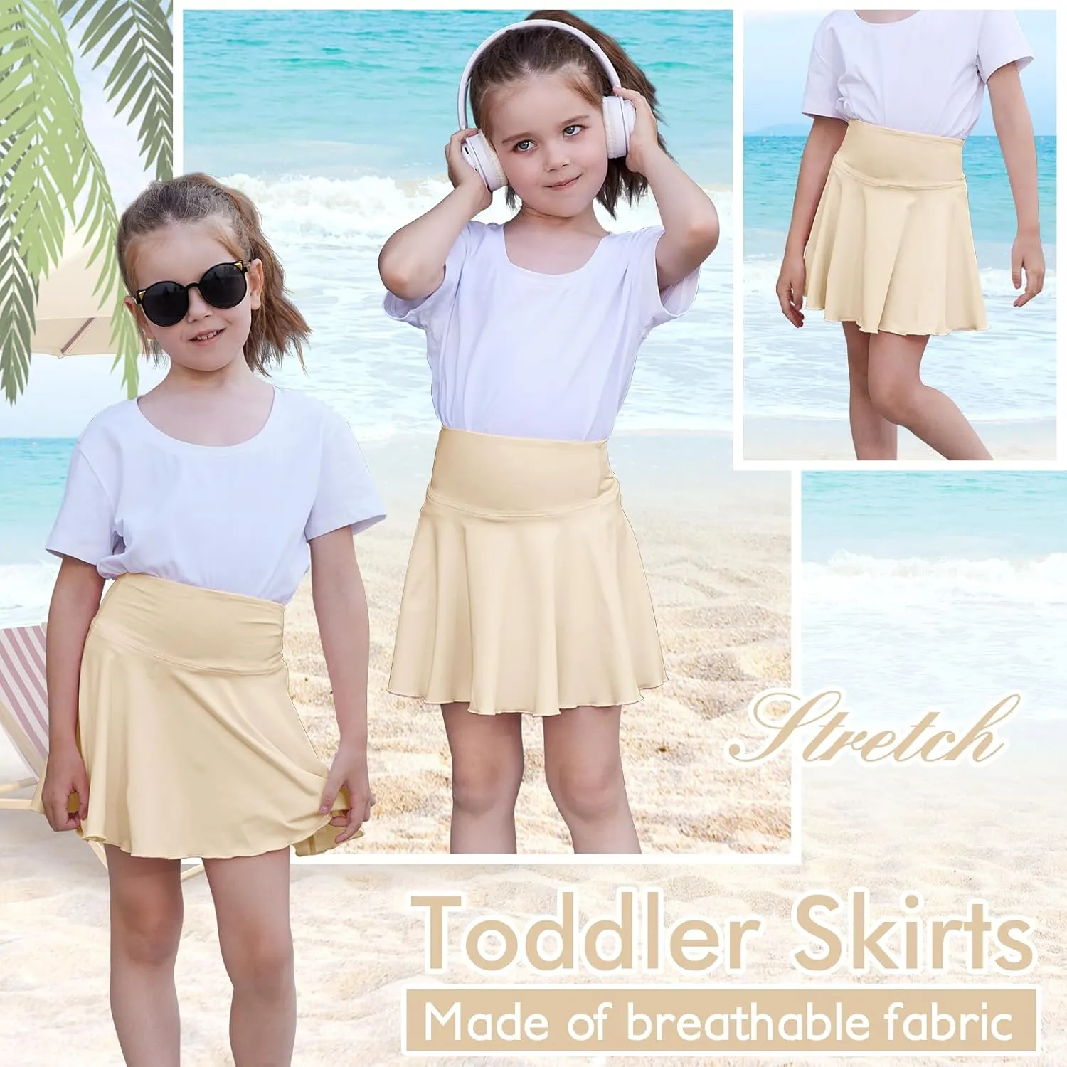 Toddler Baby Girl Skirts Flared Girls Mini Skorts Stretch Tennis Skater Uniform Athletic Skirts with Shorts Pockets