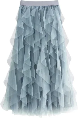 Tulle Skirts for Women Long Length Tutu Fairy Tiered Skirt A Line Mesh Elastic Waist Skirts