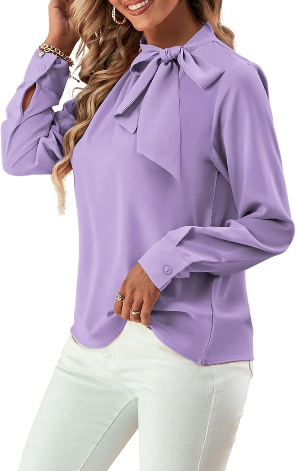 Umenlele Women's Elegant Tie Knot Mock Neck Ruched Long Sleeve Blouse Shirt Top