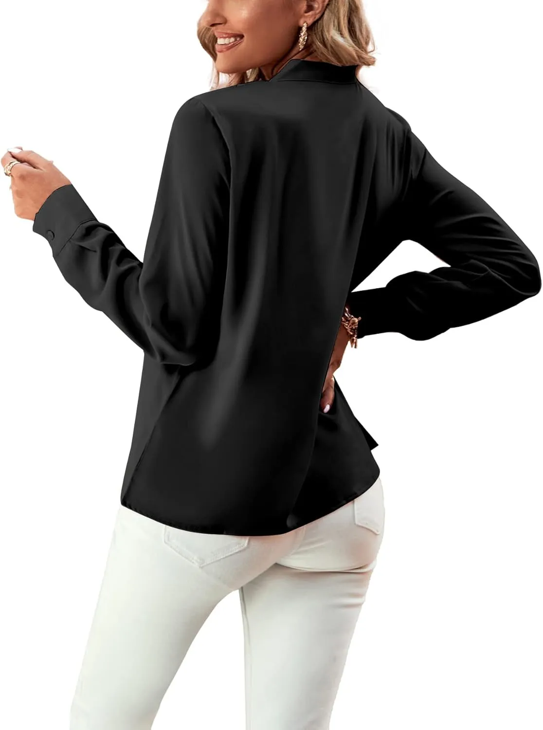 Umenlele Women's Elegant Tie Knot Mock Neck Ruched Long Sleeve Blouse Shirt Top