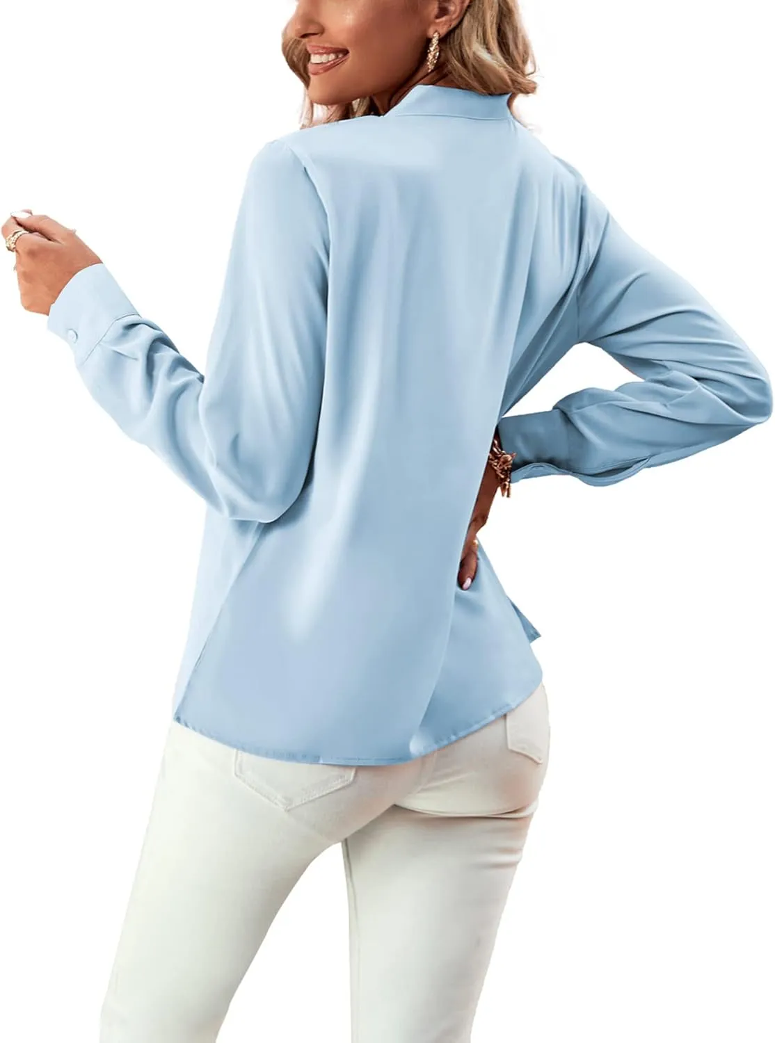 Umenlele Women's Elegant Tie Knot Mock Neck Ruched Long Sleeve Blouse Shirt Top