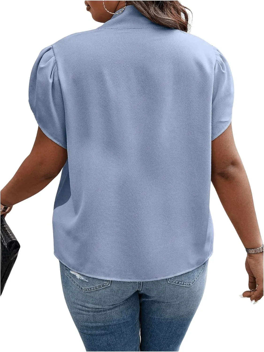 Verdusa Women's Plus Size Work Blouse Bow Tie Neck Petal Sleeve Blouse Office Work Shirt Top