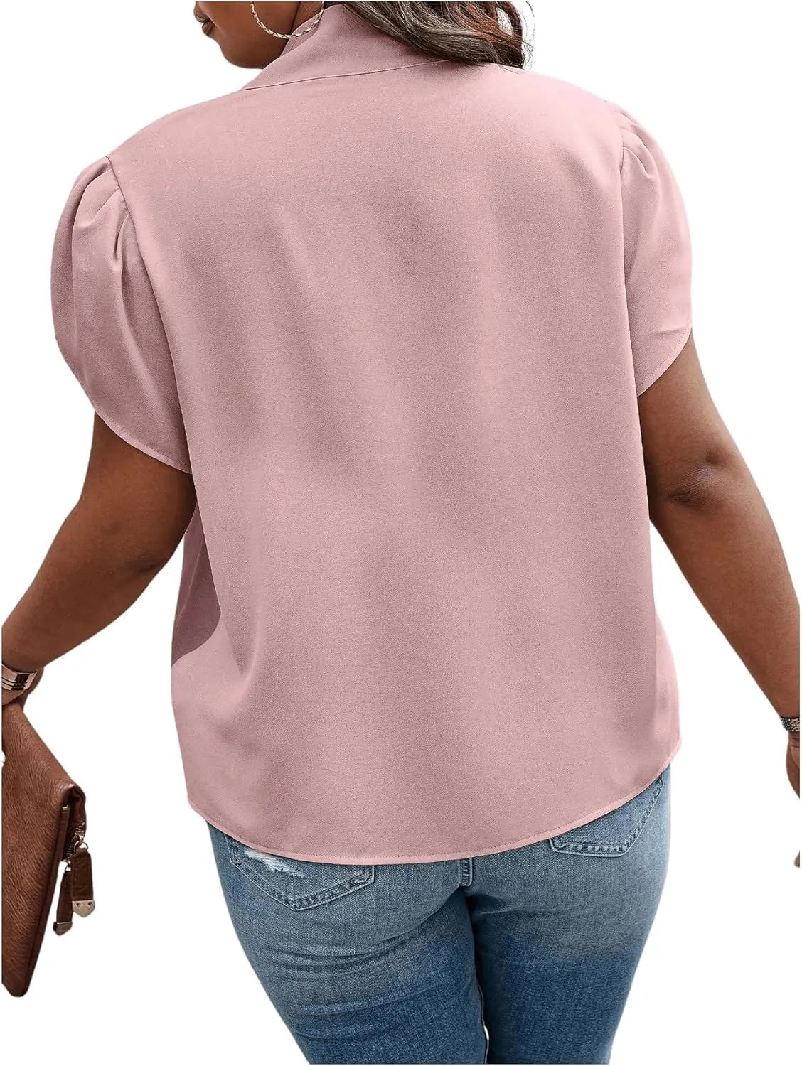 Verdusa Women's Plus Size Work Blouse Bow Tie Neck Petal Sleeve Blouse Office Work Shirt Top