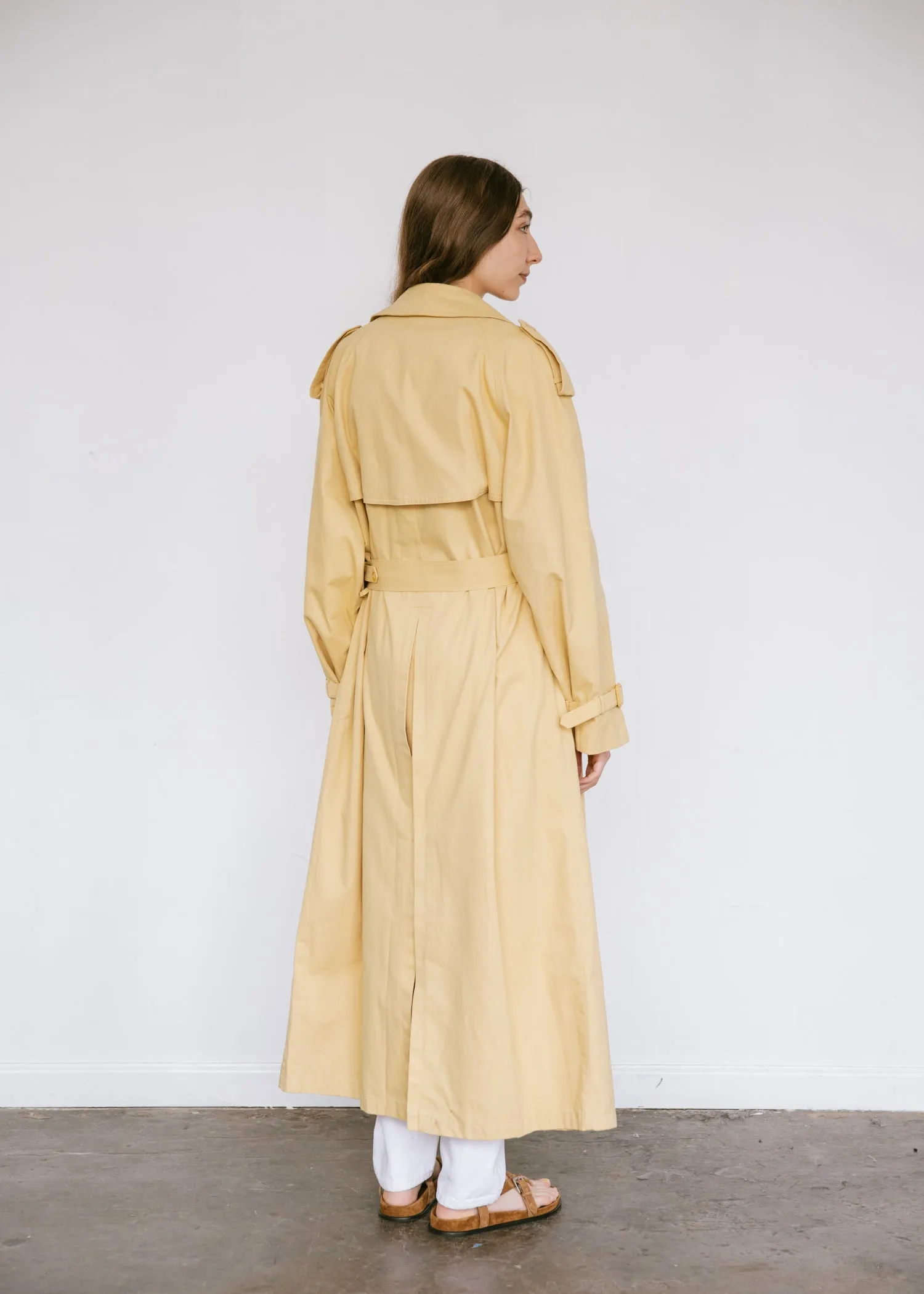 Vintage 1990s Oversized Belted Trench Coat in Butter Yellow