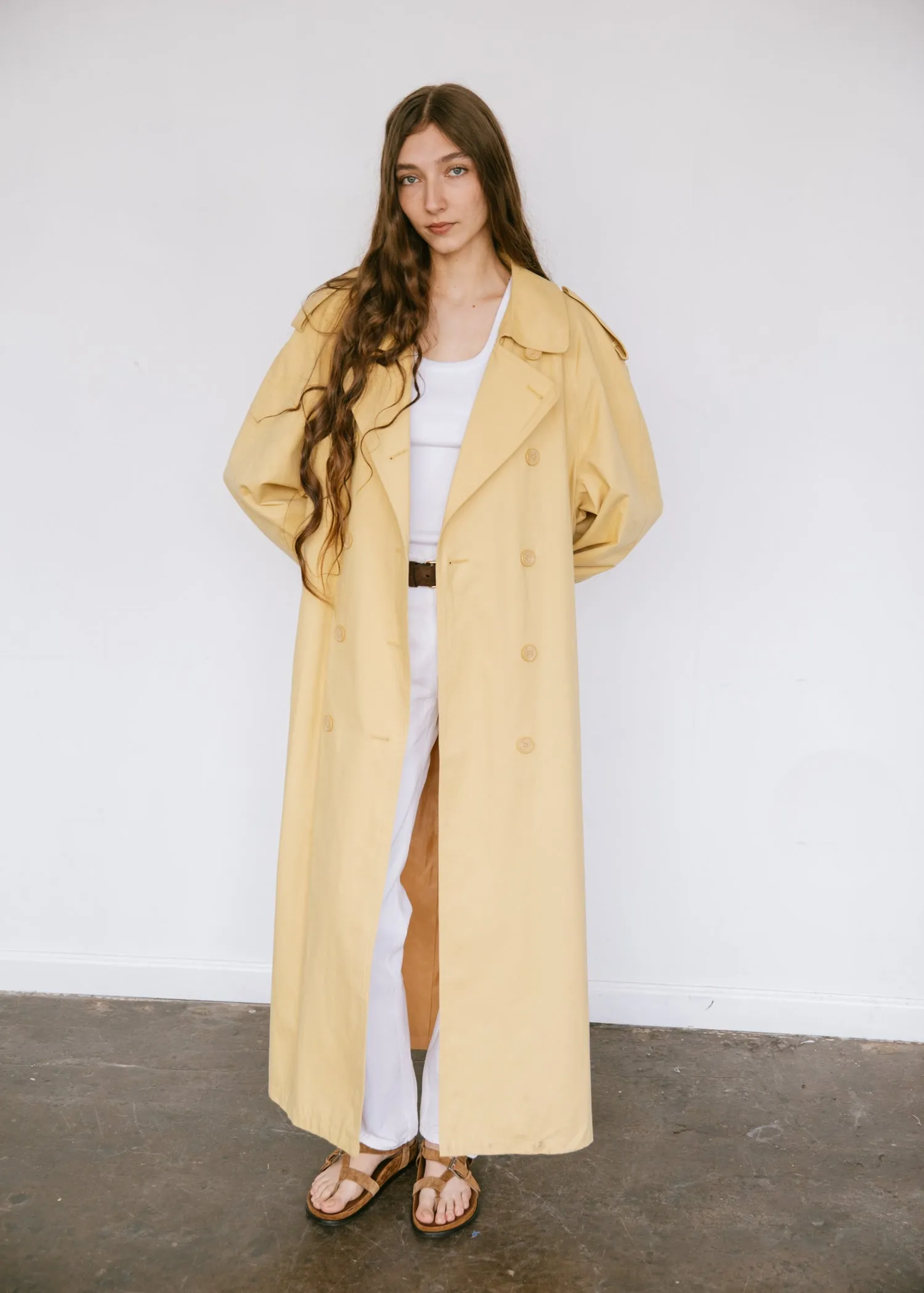 Vintage 1990s Oversized Belted Trench Coat in Butter Yellow