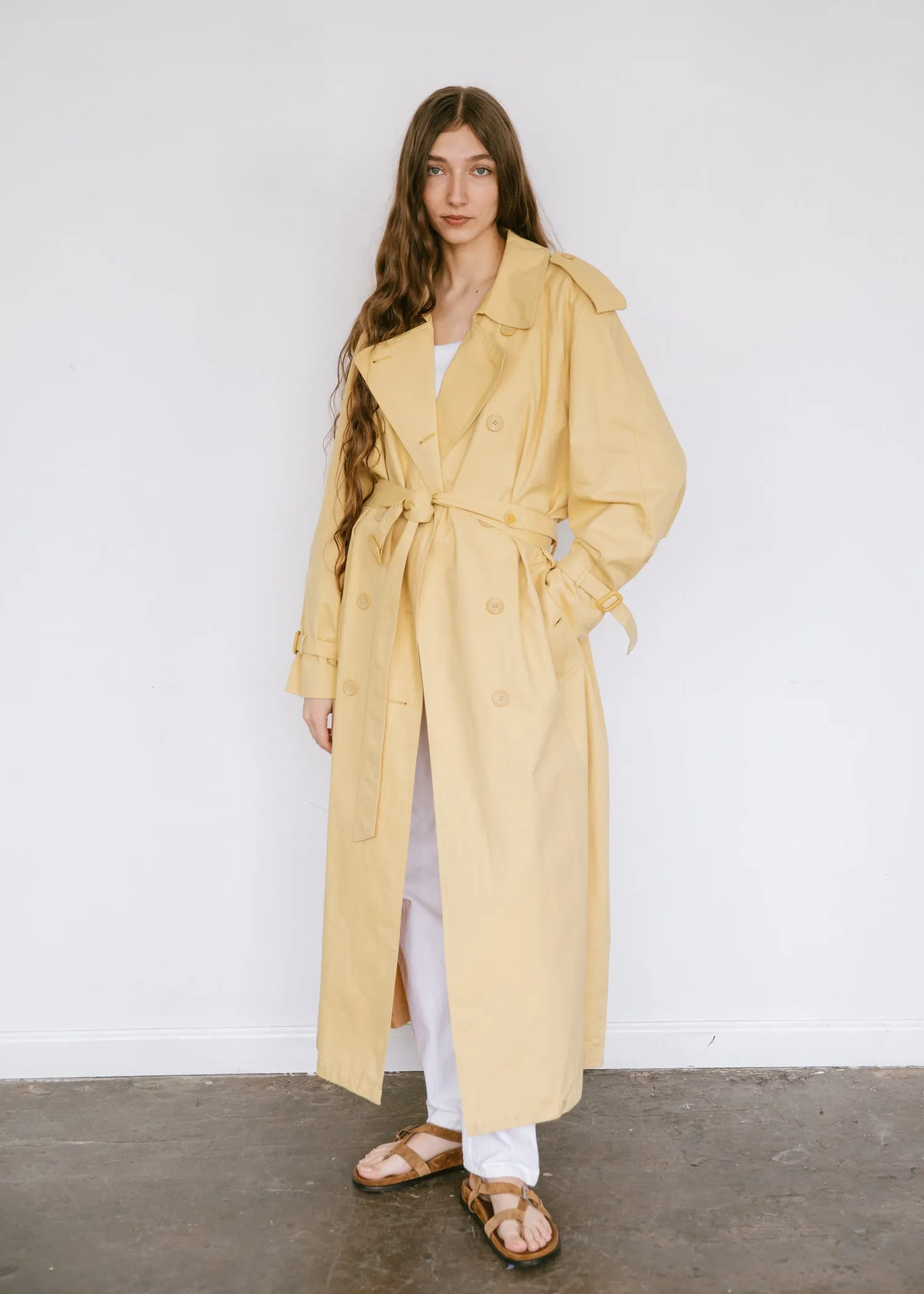 Vintage 1990s Oversized Belted Trench Coat in Butter Yellow