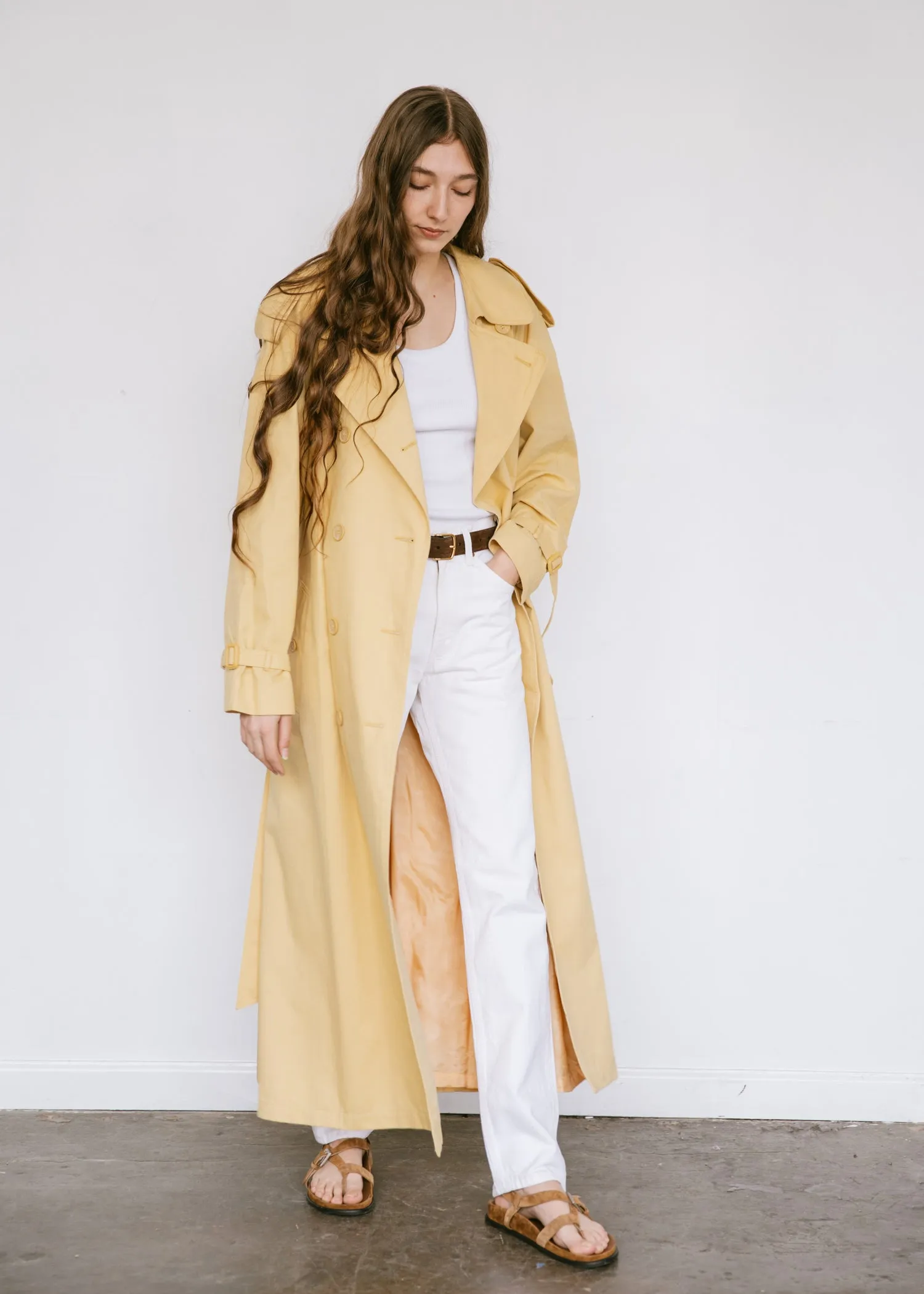 Vintage 1990s Oversized Belted Trench Coat in Butter Yellow