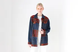 Vintage 90s Woven Patchwork Denim Jacket