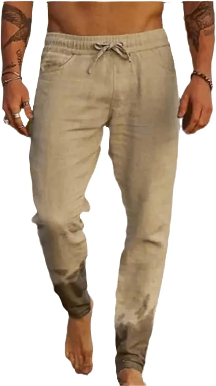 Wankang Men's Linen Pants Casual Loose Lightweight Drawstring Yoga Beach Trousers Long Pants Casual Trousers for Men