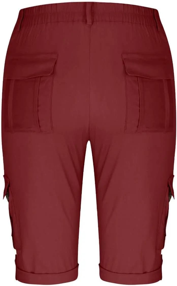 Womens Capris with Pockets Stretch Lightweight Casual Cargo Pants Rolled Summer Cropped Trousers Outdoor Clothes