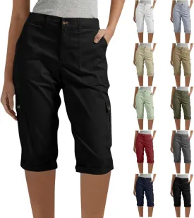 Womens Capris with Pockets Stretch Lightweight Casual Cargo Pants Rolled Summer Cropped Trousers Outdoor Clothes