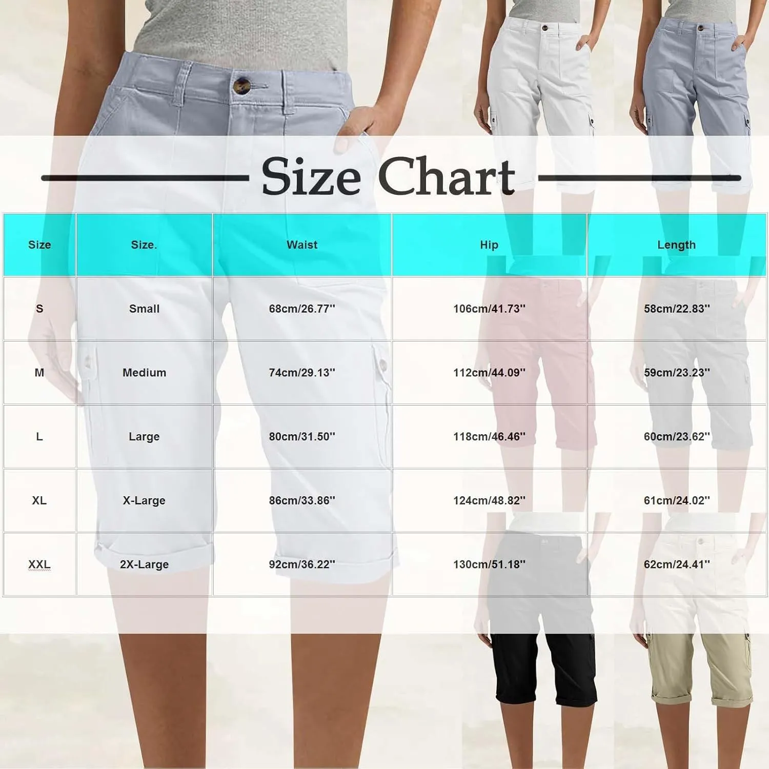Womens Capris with Pockets Stretch Lightweight Casual Cargo Pants Rolled Summer Cropped Trousers Outdoor Clothes