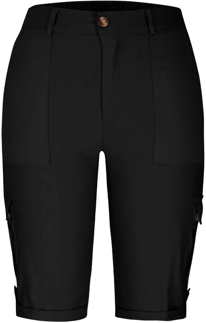 Womens Capris with Pockets Stretch Lightweight Casual Cargo Pants Rolled Summer Cropped Trousers Outdoor Clothes