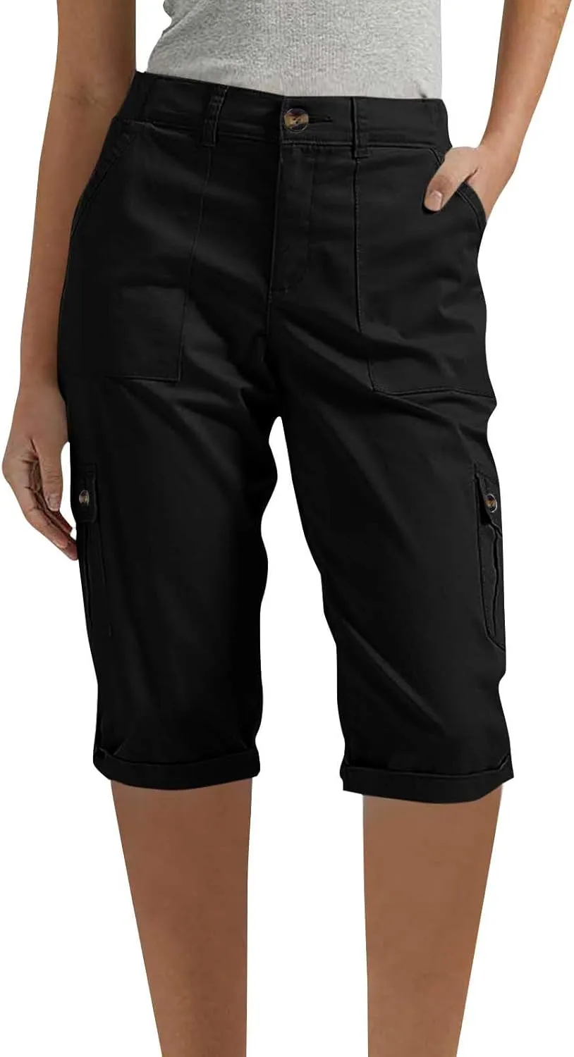 Womens Capris with Pockets Stretch Lightweight Casual Cargo Pants Rolled Summer Cropped Trousers Outdoor Clothes