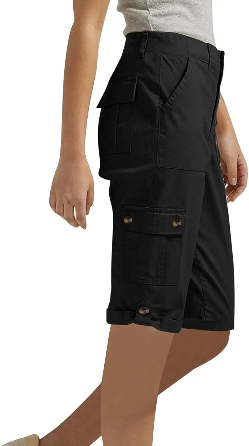 Womens Capris with Pockets Stretch Lightweight Casual Cargo Pants Rolled Summer Cropped Trousers Outdoor Clothes