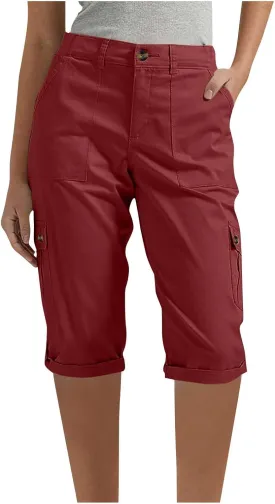 Womens Capris with Pockets Stretch Lightweight Casual Cargo Pants Rolled Summer Cropped Trousers Outdoor Clothes
